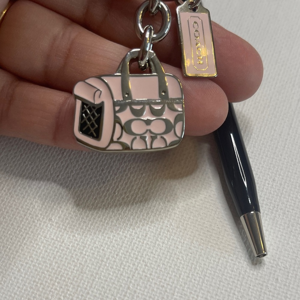 Coach Pink and Silver Bag Charm Keychain and a Coach Pen - Picture 3 of 6